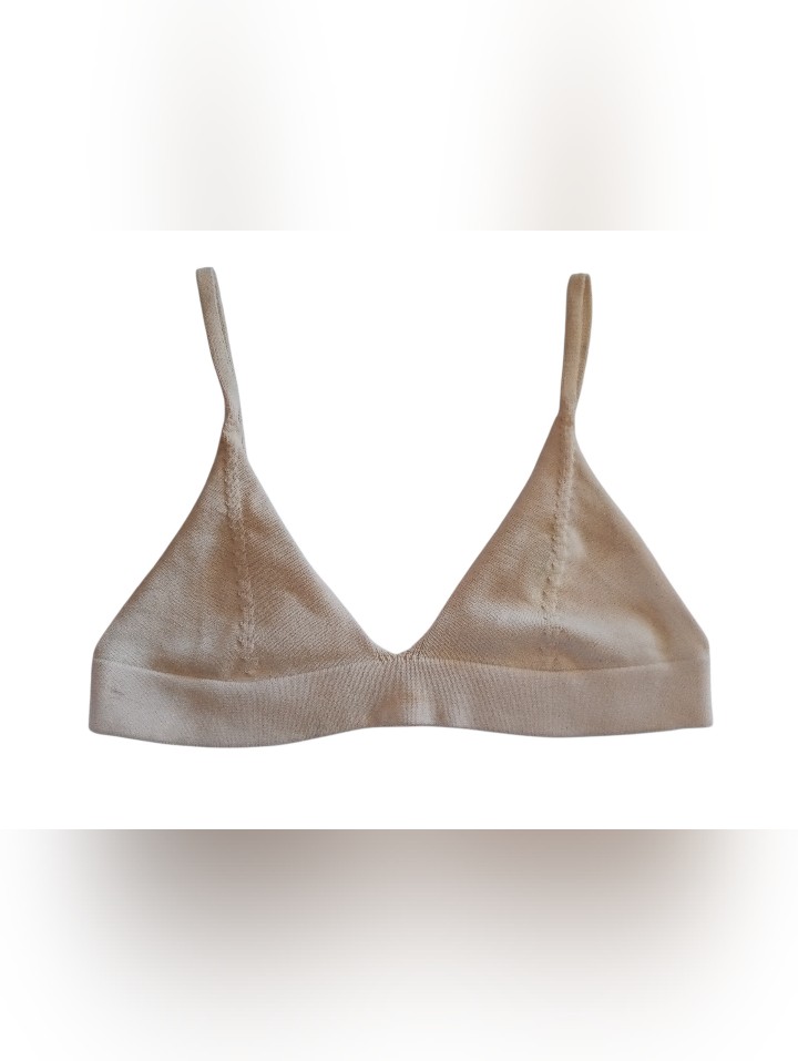 Zara Ribbed Knit Triangle Bralette With Spaghetti Straps Cream Size S